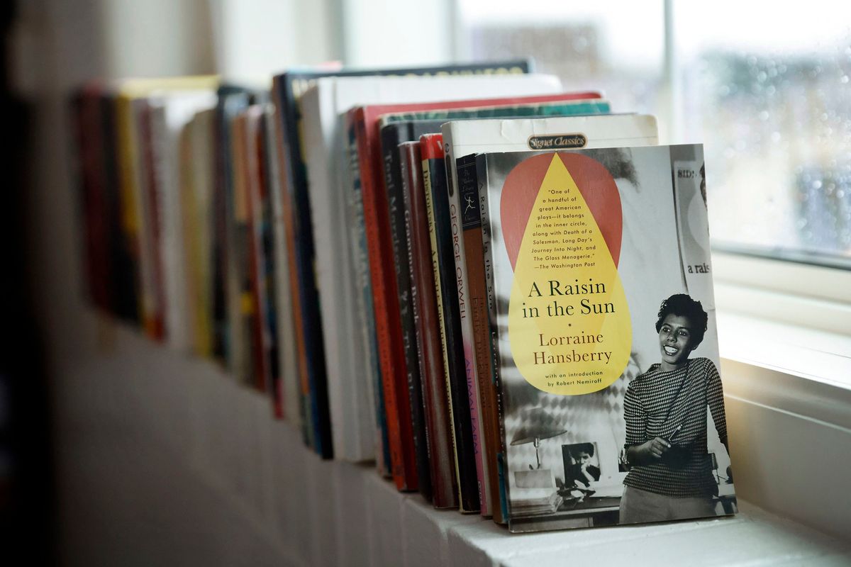 Books line a classroom window sill at Sunset High School in Dallas on Feb. 8. (The Dallas Morning News)