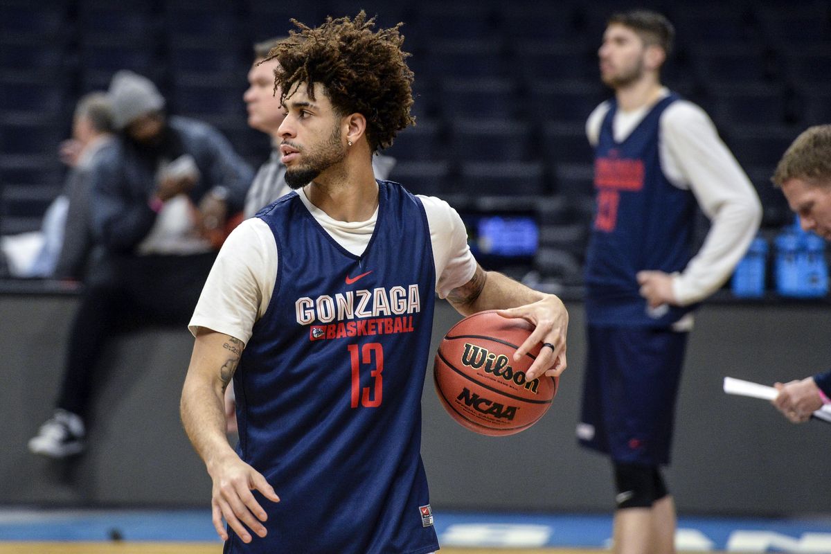 Gonzaga guard Josh Perkins (with ball) and forward Killian Tillie,  shown during practice at the Staples Center prior to the NCAA Tournament game against Florida State, are two of many reasons the Zags are projected in the preseason top 10. (Dan Pelle / The Spokesman-Review)