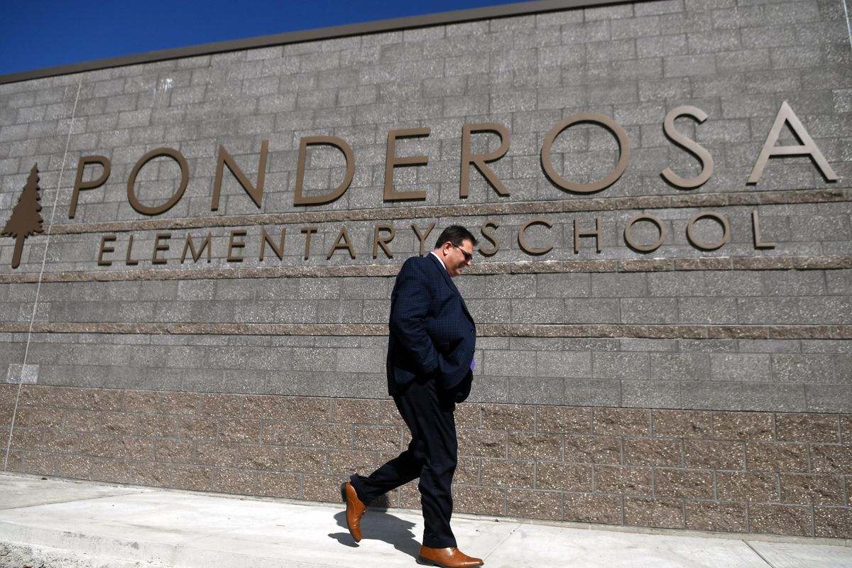 Superintendant Ben Small leads a tour of the newly constructed Ponderosa Elementary School in Spokane Valley on Tuesday, March 20, 2018. (Kathy Plonka / The Spokesman-Review)