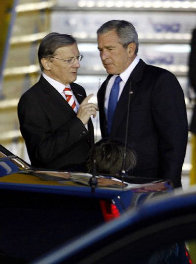 
President Bush was met by Austrian Chancellor Wolfgang Schuessel after  arriving Tuesday in Vienna. Bush will be attending  the annual summit with European Union leaders. 
 (Associated Press / The Spokesman-Review)