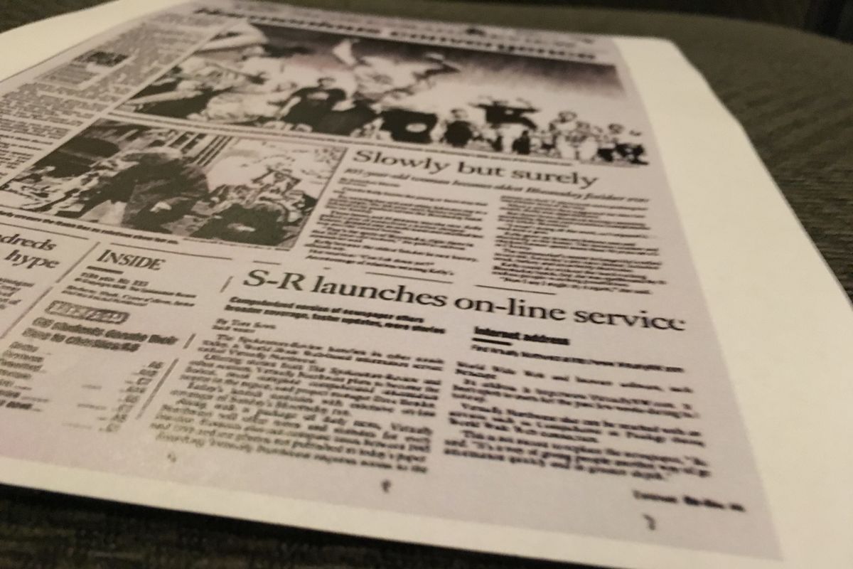 The front page of The Spokesman-Review from May 6, 1996, announcing the unveiling of the newspaper