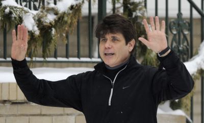 Illinois Gov. Rod Blagojevich talks to the media at his home in Chicago on Friday.  (Associated Press / The Spokesman-Review)