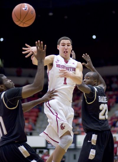 WSU’s Klay Thompson (1) passed off for nine assists on Tuesday. (Associated Press)