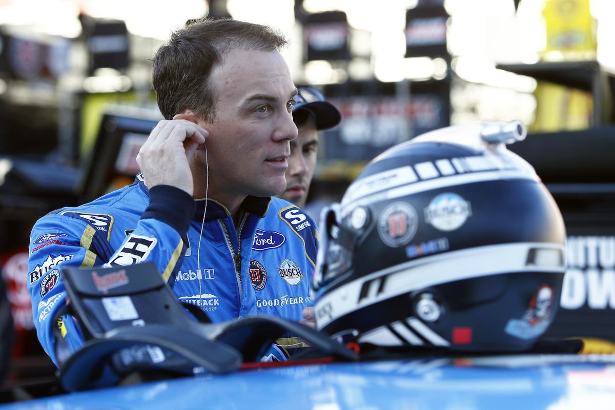 Driver Kevin Harvick is seen before practice for a NASCAR Cup Series auto race, Saturday, April 14, 2018, in Bristol, Tenn. (Wade Payne / Associated Press)