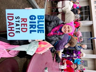 Shirley Stafford Thagard, of Hayden Lake, is a blue girl in a red state at women's march in Washington, D.C. Saturday. (Courtesy photo from Shirley Thagard)
