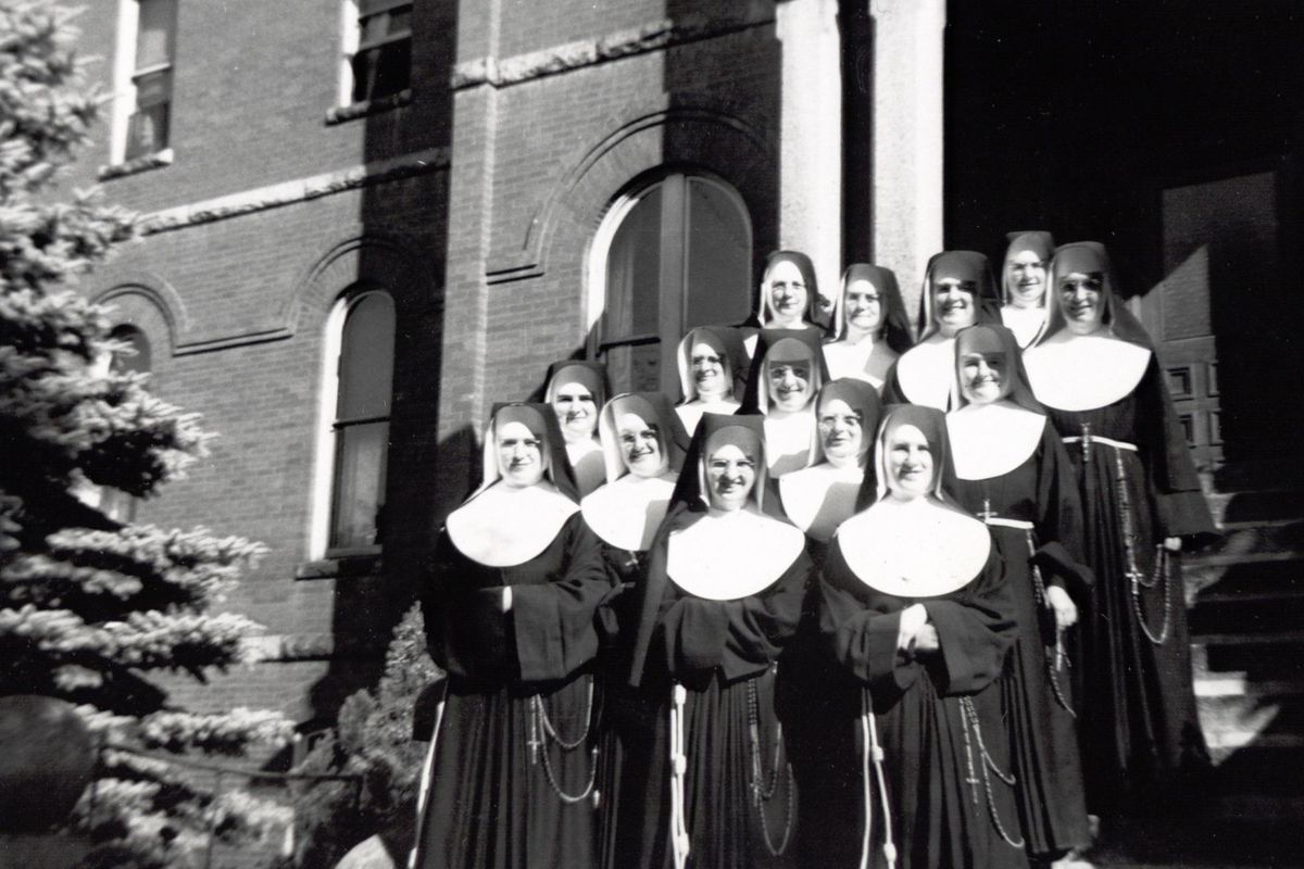 Franciscan Sisters pose for a photo in front of the St. Joseph building. (Courtesy of Sisters of St. Francis of Philadelphia)