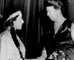 First Lady Eleanor Roosevelt greeted Miss Spokane at a War Bond Rally in Seattle in 1943.  Catherine Betts was wearing the traditional costume that began with the first Miss Spokane in 1912. 
Photo  archive/The Spokesman-Review