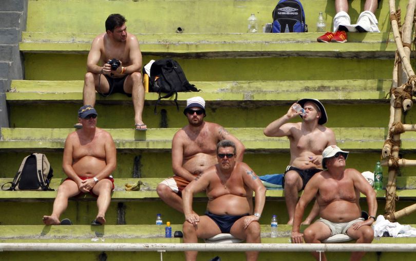 England's supporters watch the third day's play of the second test cricket match between England and Bangladesh in Dhaka, Bangladesh, Monday, March 22, 2010. (Aijaz Rahi / Associated Press)