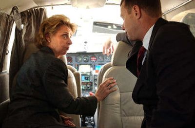 
Gov. Chris Gregoire gets a tour of an airplane at the new XN Avionics hangar at the Spokane International Airport.
 (Jed Conklin / The Spokesman-Review)