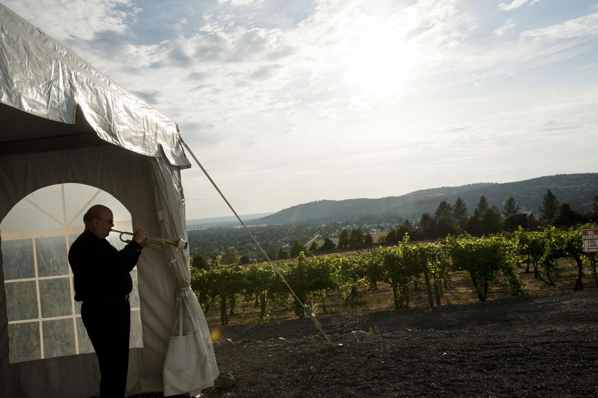Larry Jess warms up before performing with The Spokane Symphony during their short summer concert series Soiree on the Edge in 2014, at Arbor Crest Winery in Spokane Valley. (Tyler Tjomsland / The Spokesman-Review)