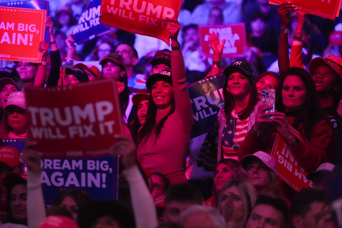 Supporters wait for Republican presidential nominee Donald Trump to speak at a rally at Madison Square Garden in New York on Oct. 27. MUST CREDIT: Jabin Botsford/The Washington Post  (Jabin Botsford/The Washington Post)
