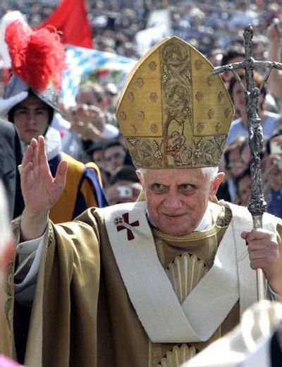 
Pope Benedict XVI arrives in St. Peter's Square at the Vatican to celebrate the Easter Mass  Sunday. 
 (Associated Press / The Spokesman-Review)