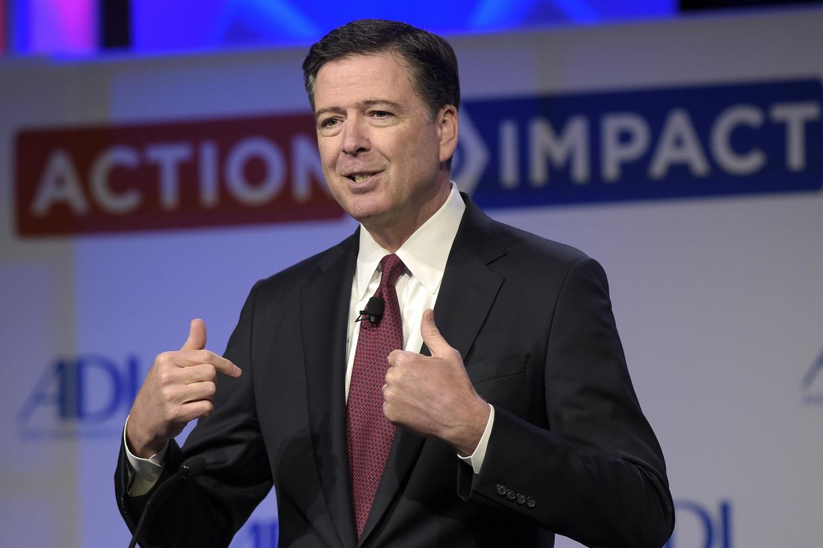 In this May 8, 2017, photo, then-FBI Director James Comey speaks to the Anti-Defamation League National Leadership Summit in Washington. (Susan Walsh / Associated Press)