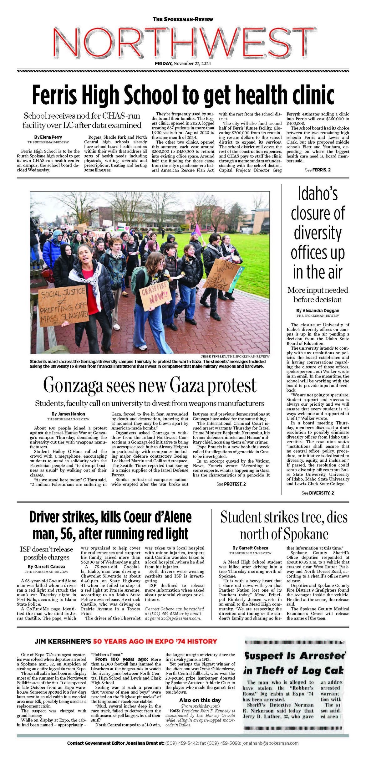 Northwest Front Page for Nov. 22, 2024 The SpokesmanReview