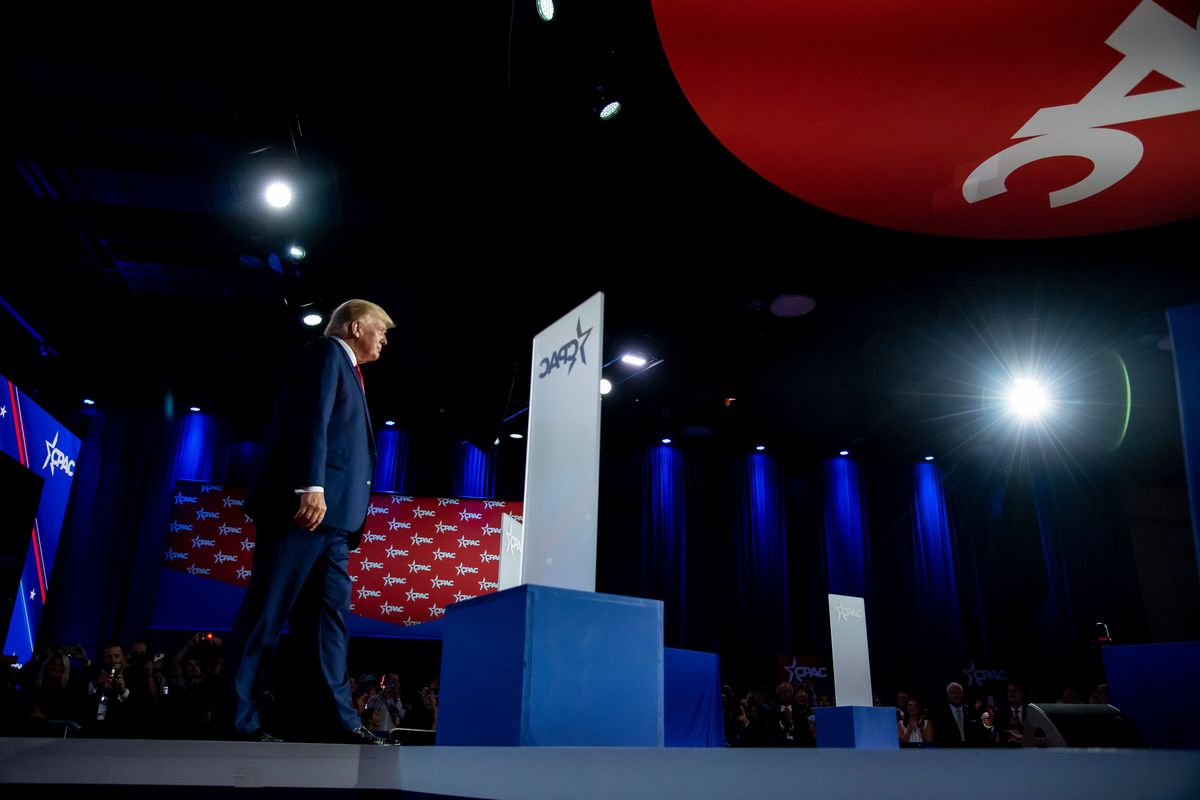 Former President Donald Trump walks onto the stage during CPAC 2022 in Dallas, Texas on Aug. 6, 2022. The Justice Department had sought the return of classified documents it believed might still be at Mar-a-Lago before it sent F.B.I. agents this week to look for them.    (Emil Lippe/The New York Times)