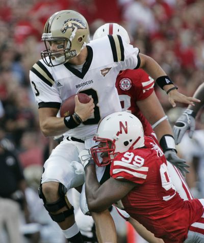 Broncos QB Tim Hiller has hit on 64 percent of his passes.  (Associated Press / The Spokesman-Review)