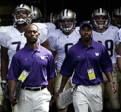 
Washington wide receivers coach Eric Yarber, right, said he's eager to face his alma mater, Idaho. 
 (Associated Press / The Spokesman-Review)