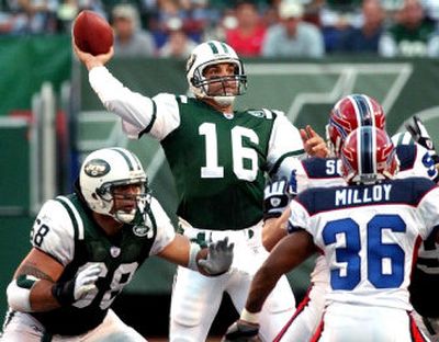 
Vinny Testaverde signed with the New York Jets after the team lost its top two quarterbacks to season-ending injuries. 
 (Associated Press / The Spokesman-Review)