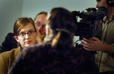 
Andrea Palpant, left, and Dave Tanner, background, are producing a documentary aimed at Whitworth students. Journalism professor Ginny Whitehouse talks with them about her life experience. 
 (Christopher Anderson/ / The Spokesman-Review)