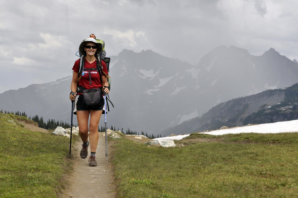 Holly Weiler of the Spokane Mountaineers hikes at Cloudy Pass during a backpacking trek in the Glacier Peak Wilderness. (Rich Landers / The Spokesman-Review)