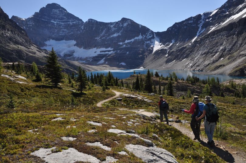 Hikers approach McArthur Lake, one of the most popular dayhikes in the Lake O'Hara area of Yoho National Park. (Rich Landers)