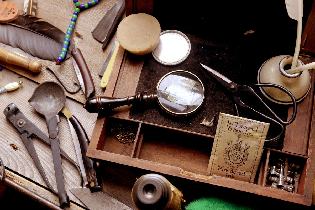 A collection of historic items Donal Wilkinson uses while on a rendezvous with the Hog Heaven Muzzleloaders is seen at his home near Moscow, Idaho, on April 7. (Geoff Crimmins)