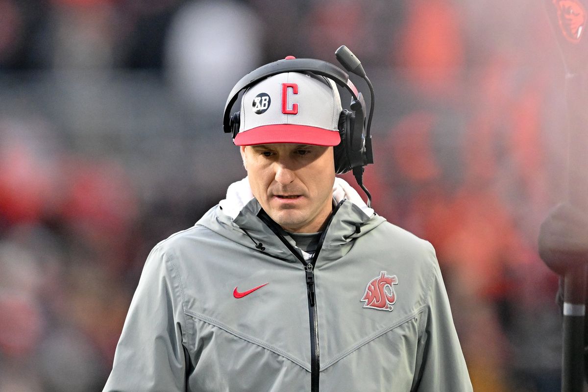 Coach Jake Dickert reacts during the first half of Washington State