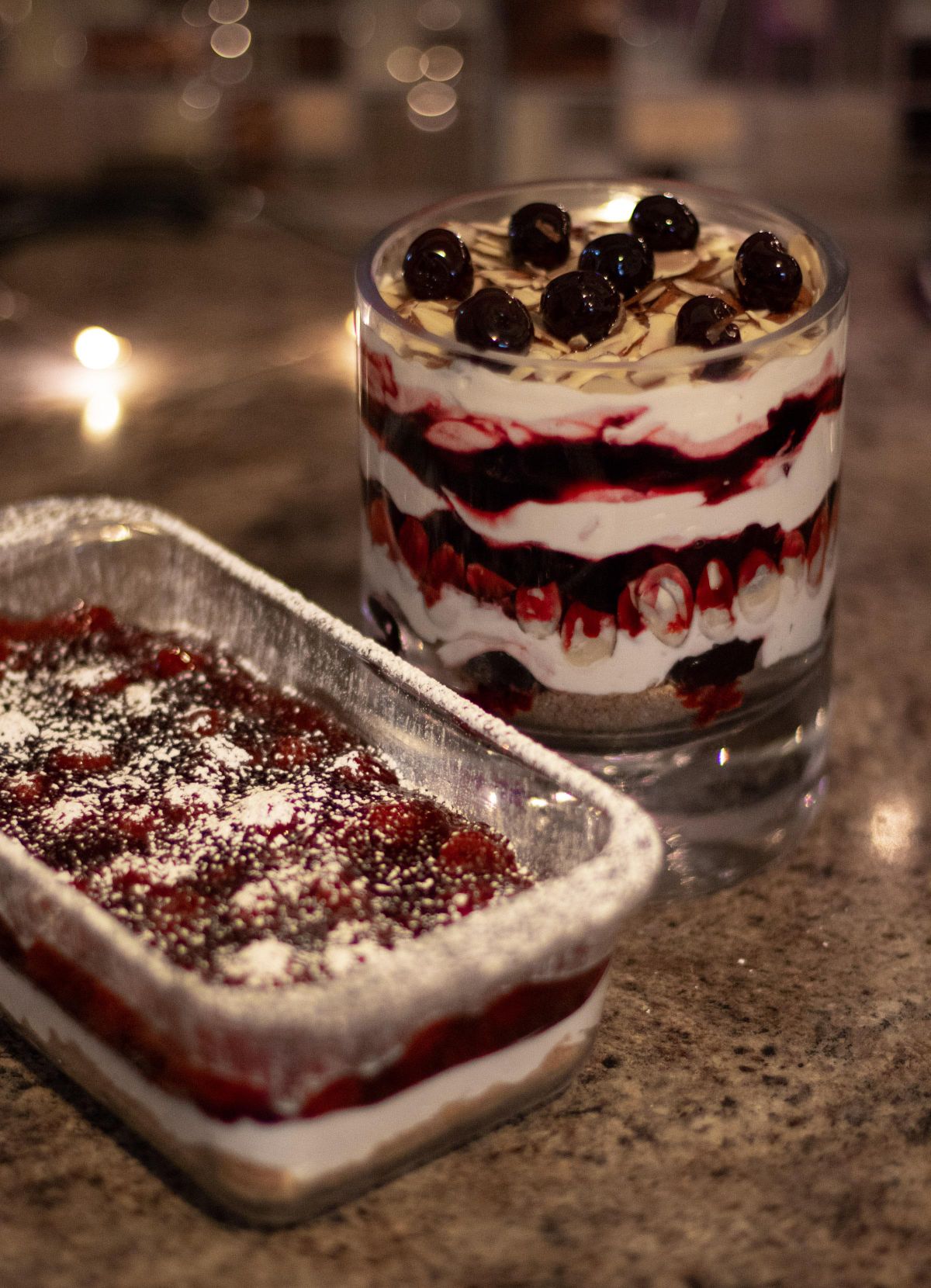 Luna pastry chef updated his grandmother’s cherry-graham cracker trifle for Christmas. Her version is on the left. His version is on the right. (Courtesy of Taylor Siok)