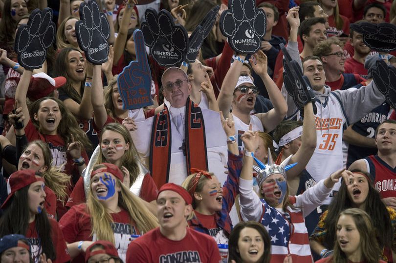 Kennel Club members raise a ruckus before the start of the Gonzaga-BYU game, Jan. 25, 2014 in the MCCarthey Atletic Center. (Dan Pelle / The Spokesman-Review)