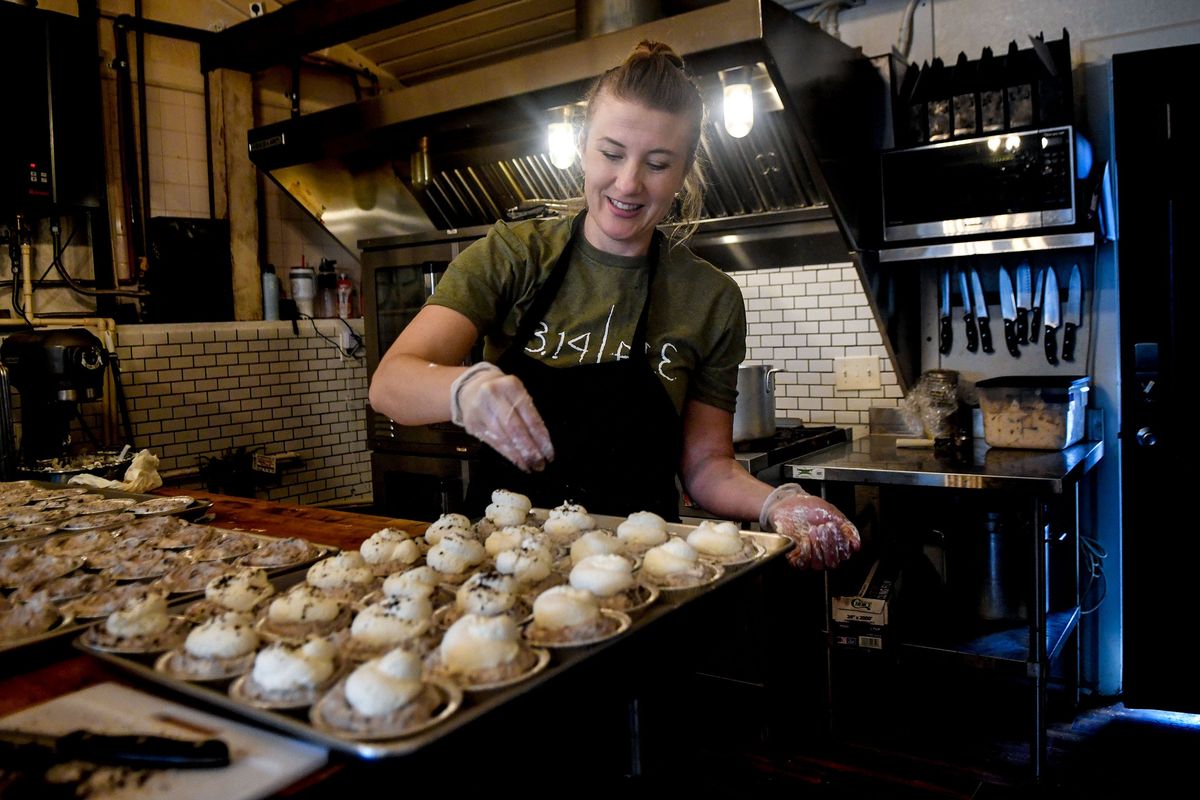 Birdie’s Pie Shop owner Sharee Moss works Monday to prepare for Pi Day at her shop in Post Falls.  (Kathy Plonka/The Spokesman-Review)