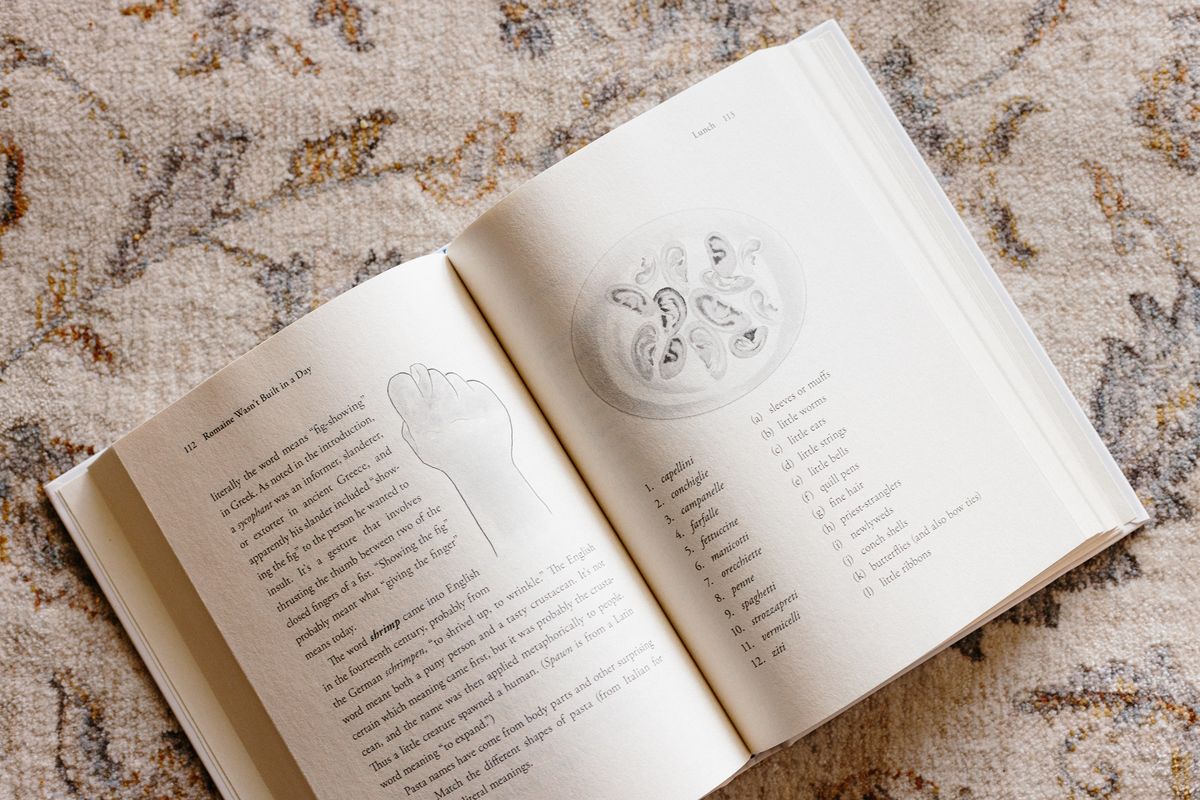 Judith Tschann’s new book “Romaine Wasn’t Built in a Day,” in Redlands, Calif., Feb. 27, 2023. Tschann’s book takes a playful approach to food etymology.    (STELLA KALININA/New York Times)