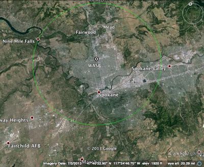 Map shows the 15-mile diameter area for the Spokane Audubon Society's annual Christmas Bird Count.