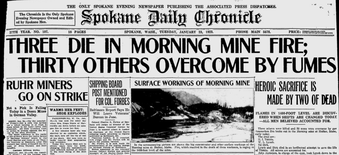100 years ago in North Idaho 3 miners die in fire at Morning Mine in