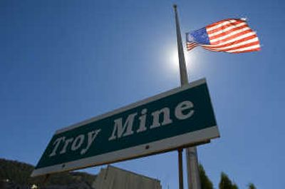 
An American flag flies at half-staff Tuesday at the Troy Mine in northwest Montana. Mechanic Mike Ivins died in a rockfall Monday in the mine. 
 (Colin Mulvany / The Spokesman-Review)