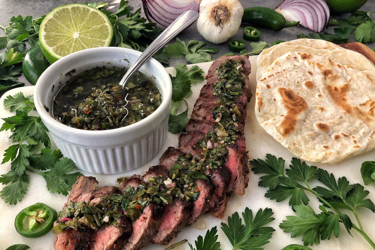 Chimichurri is a perfect accompaniment to anything grilled such as steak, chicken, pork, fish and shrimp.  (Audrey Alfaro/For The Spokesman-Review)