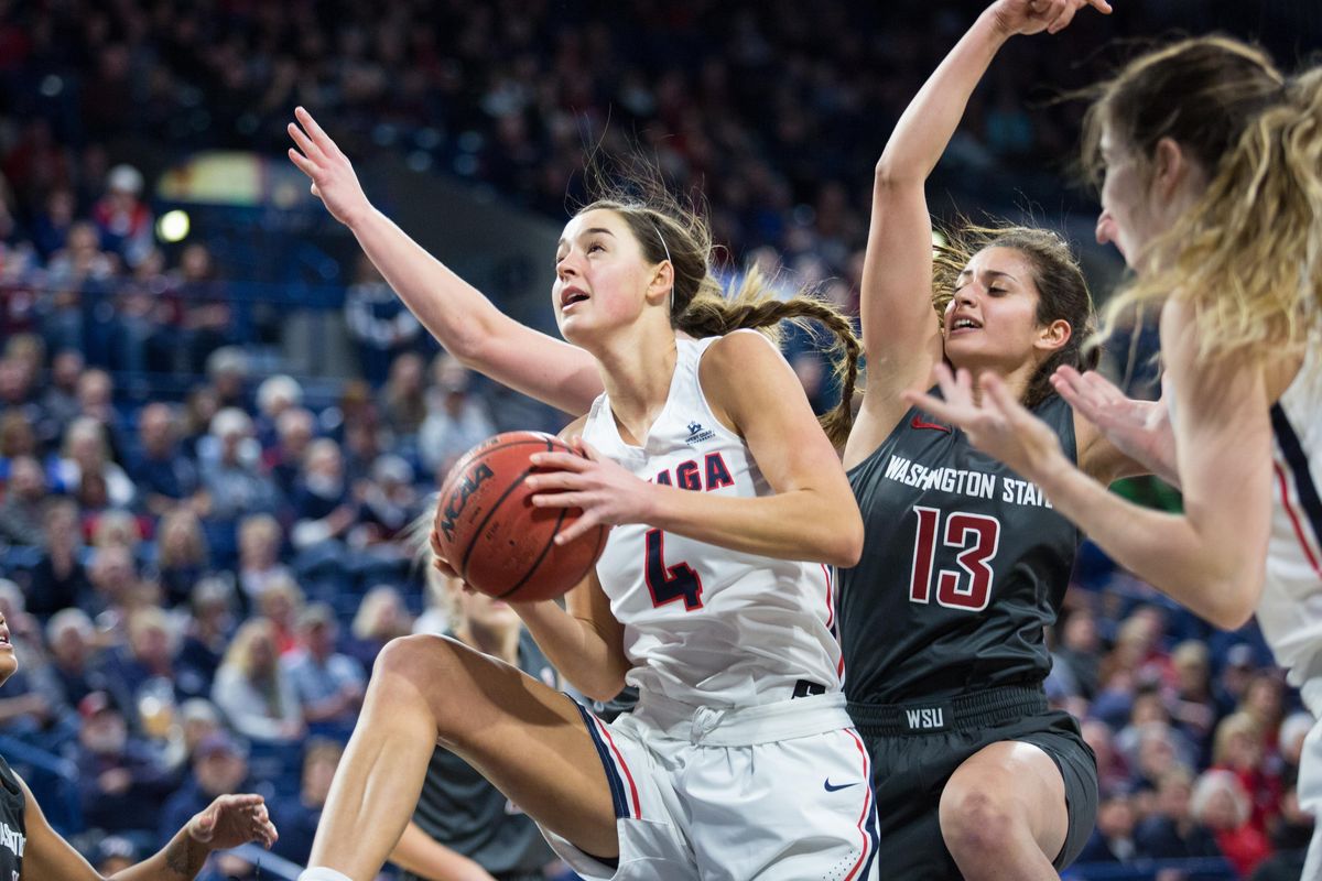 After a rebound, Gonzaga’s LeeAnne Wirth  goes back up for a shot  against Washington State in the McCarthey Athletic Center  on Dec. 9. (Libby Kamrowski / The Spokesman-Review)