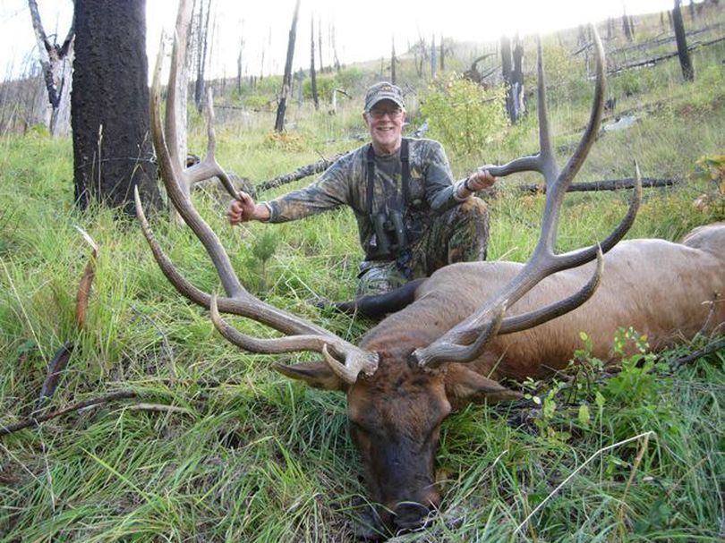 Dan Agnew, with 2010 Blue Mountains bull elk.  (Photo Agnew / The Spokesman Review)