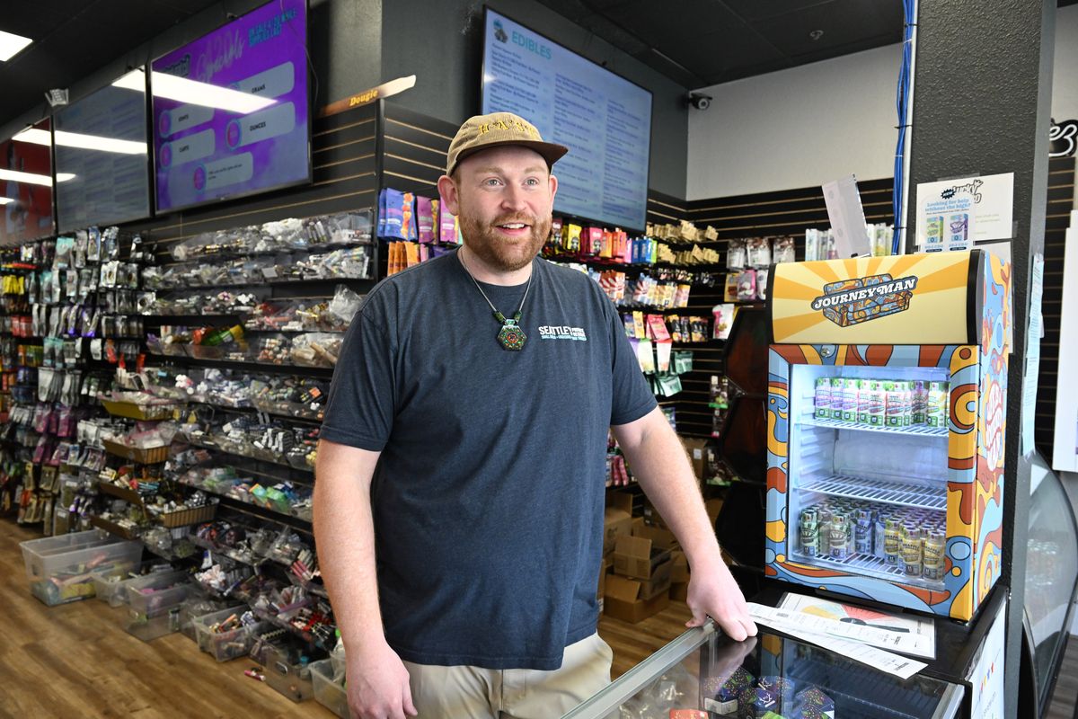 Mitchell Lowe, who operates Lucky Leaf Co., a cannabis dispensary in downtown Spokane, says that prices for most marijuana products are at the lowest they’ve been in a while. (Jesse Tinsley/THE SPOKESMAN-REVIEW)