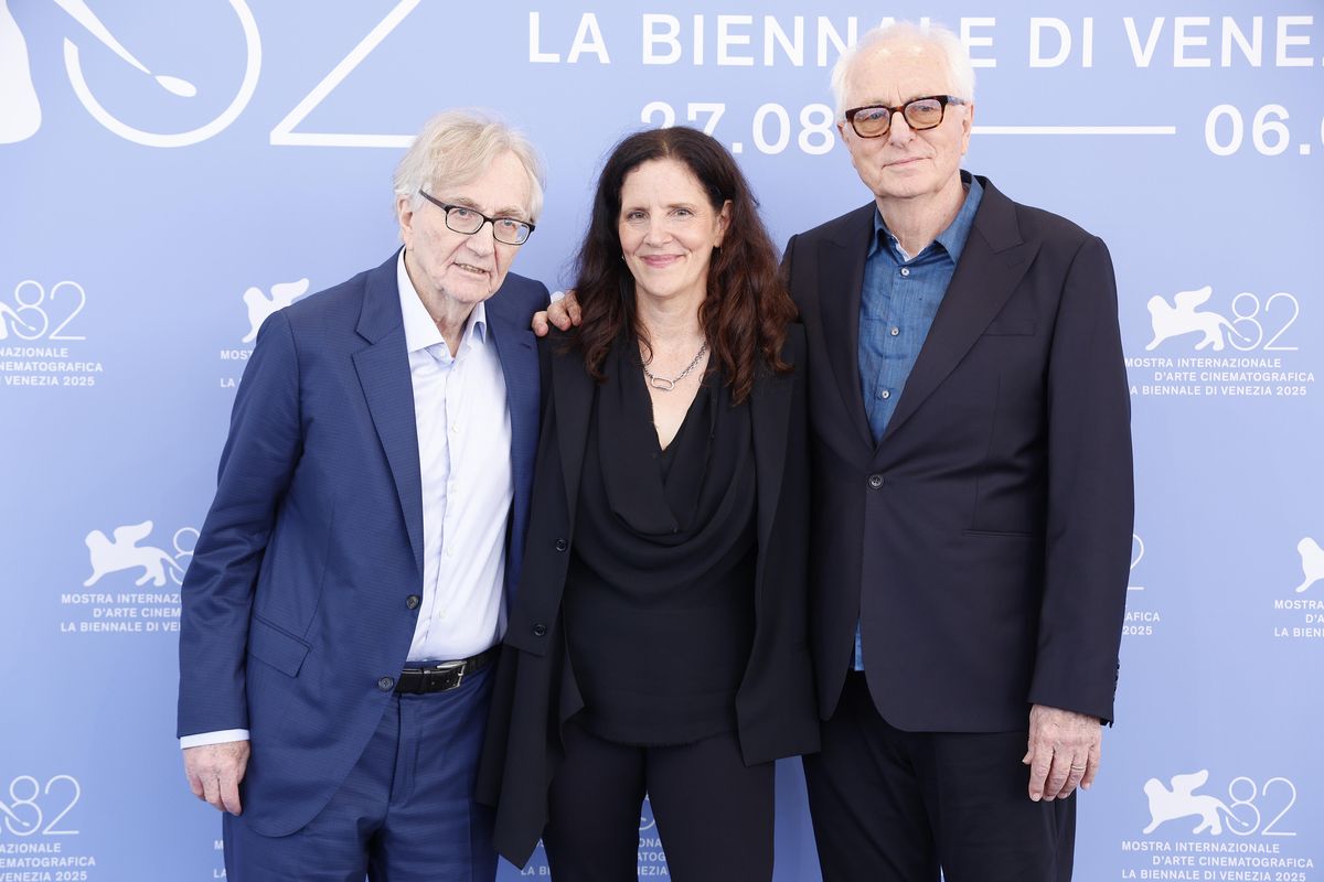Seymour Hersh, Laura Poitras and Mark Obenhaus pose at the photocall of "Cover-Up" during the 82nd Venice International Film Festival at Palazzo del Cinema on the Lido in Venice, Italy, on Aug. 29, 2025. (Hubert Boesl/dpa via ZUMA Press/TNS)