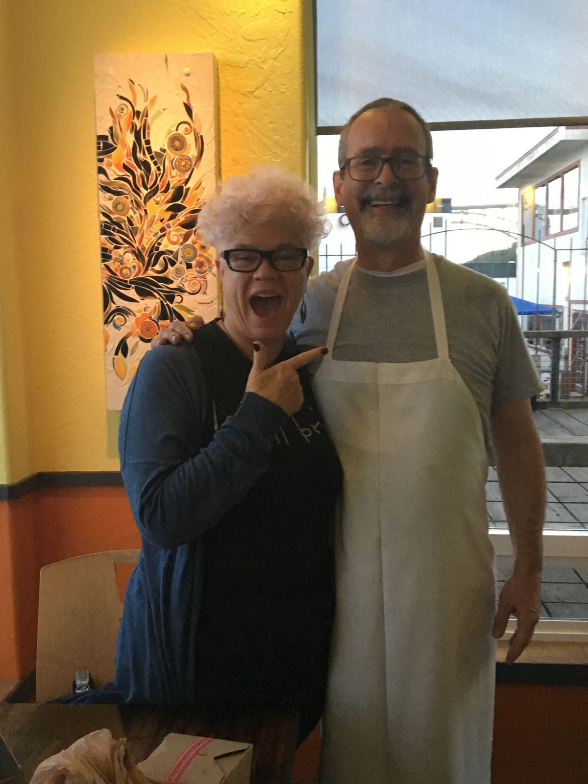 Leslie Kelly and chef Michael Waliser, former Spokane resident, who has been cooking on the waterfront in Newport, Oregon for the past 16 years.