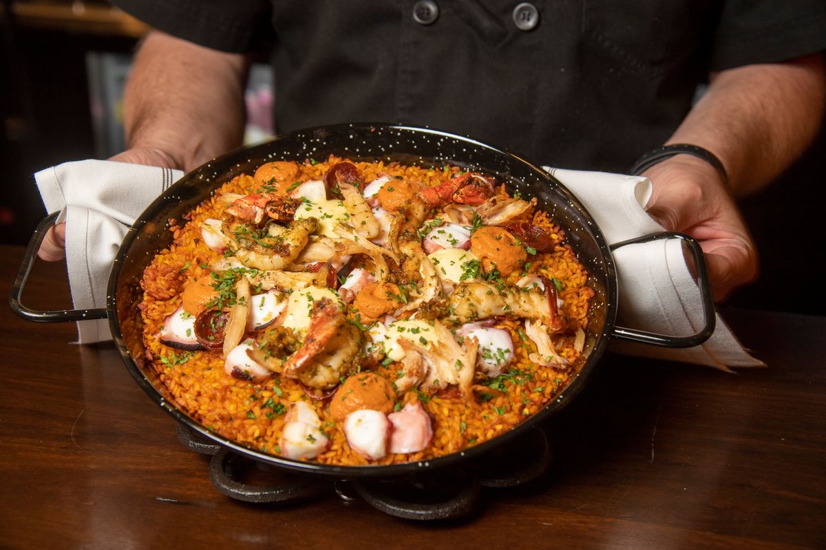 Paella Valenciana is served at De España last week.   (Jesse Tinsley/THE SPOKESMAN-REVIEW)