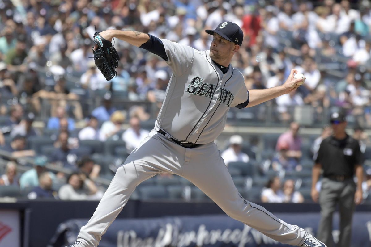 Seattle Mariners pitcher James Paxton delivers  during the second inning  Thursday at Yankee Stadium in New York. (Bill Kostroun / Associated Press)