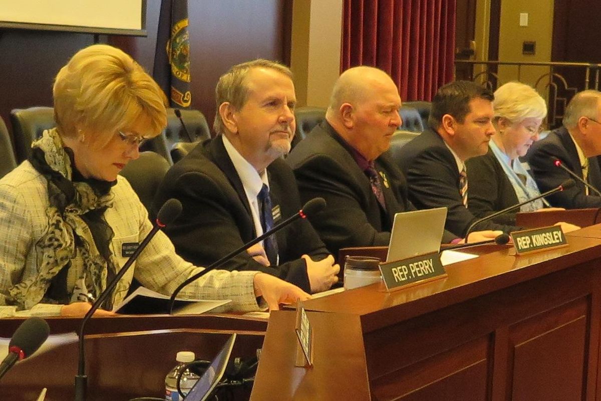 Members of the Idaho House Health and Welfare Committee, including, from left, Reps. Christy Perry, Mike Kingsley and Eric Redman, listen to testimony about the Idaho Health Care Plan on Wednesday, Feb. 7, 2018. (Betsy Z. Russell / SR)