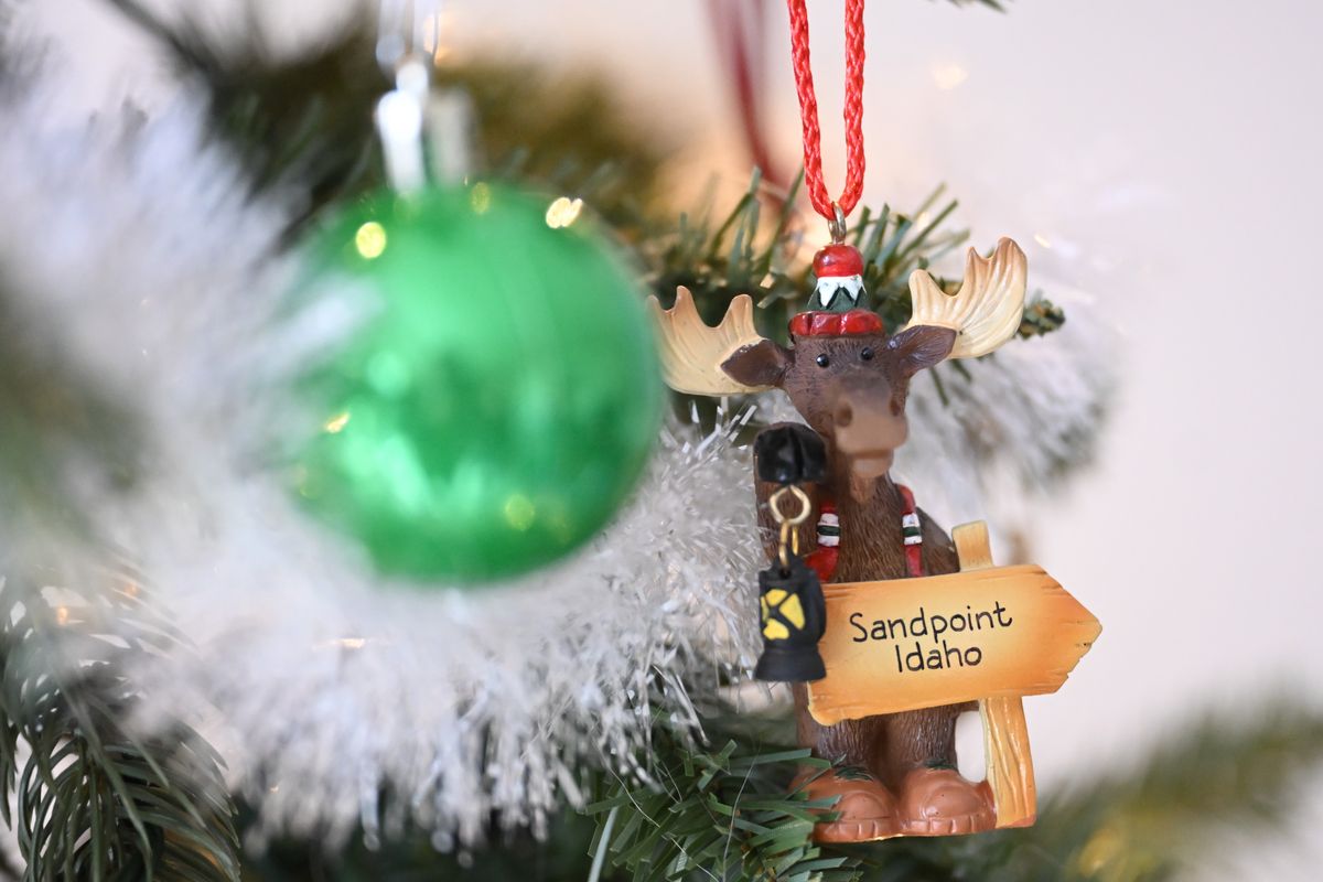 One of Angela Schneider’s “Christmooses” is photographed on Tuesday, Dec 9, 2025, at her home in Spokane Valley, Wash. (Tyler Tjomsland/The Spokesman-Review)