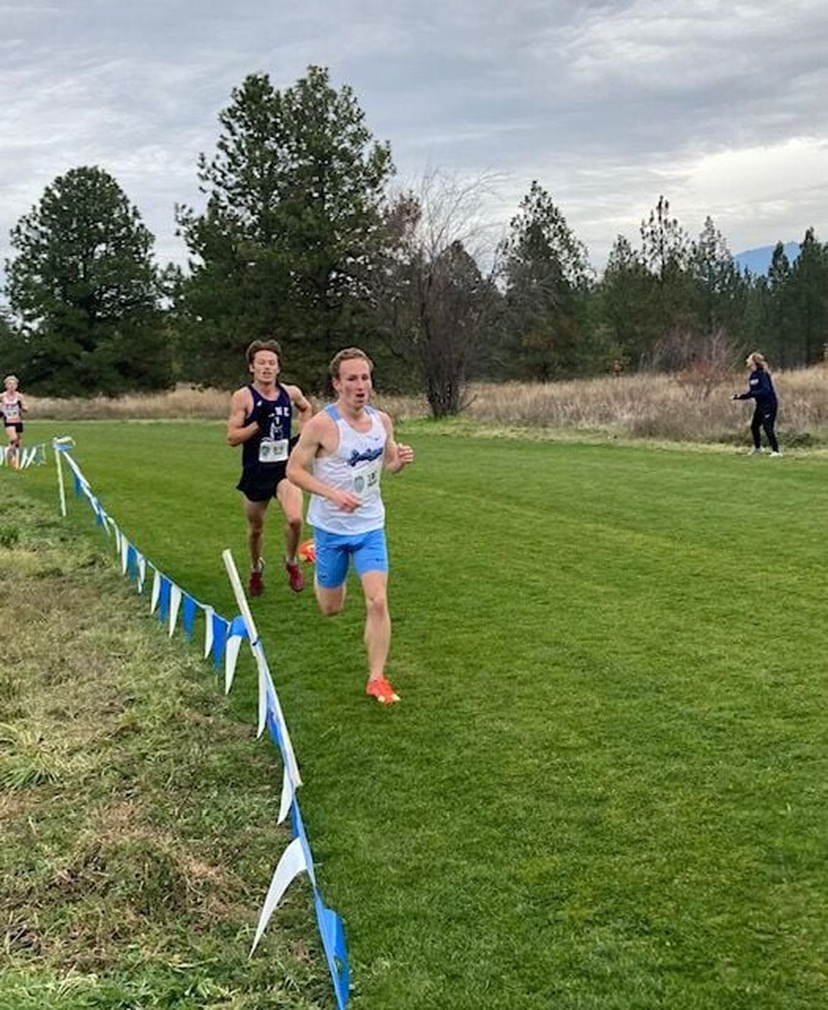 Spokane Colleges runner Alex Wright led the Sasquatch to the NWAC men’s title on Monday at The Course in Spokane Valley.  (John Blanchette/For The Spokesman-Review)