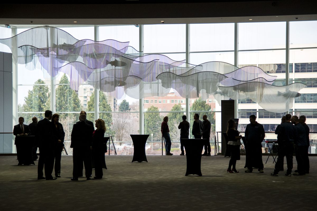 A mixed-media art area called “Memory and Hope,” by artist Steve Adams, fills the Overlook, which faces north to the Spokane River. (Colin Mulvany)