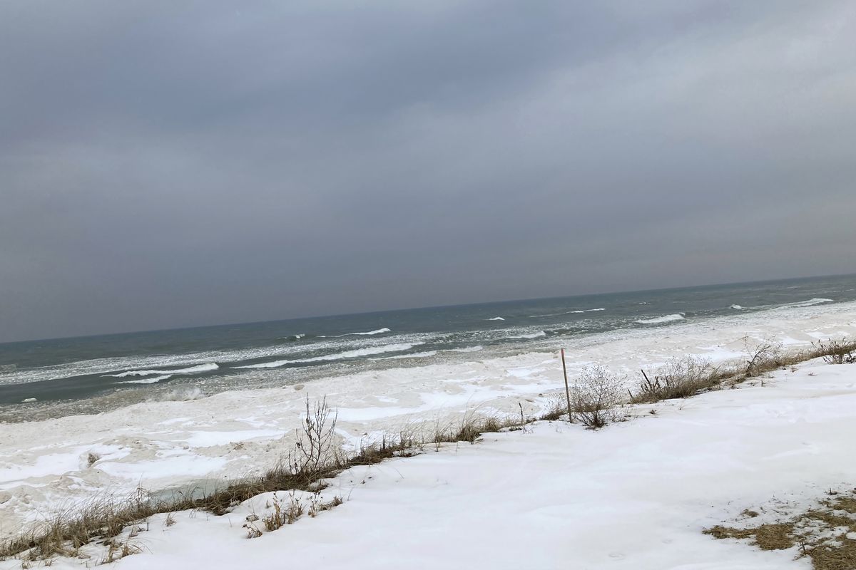 Lake Michigan shoreline in Ottawa County, Mich., is shown on Feb. 1, 2022. Despite its closeness to the lake, the county has areas where household and business wells are running short of water. That