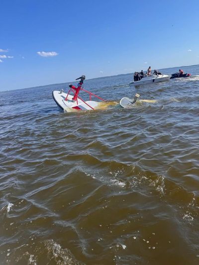 A New Jersey fire department marine unit was rescued on Saturday, after their boat was struck by a whale and quickly took on water.  (Carteret Mayor Dan Reiman)