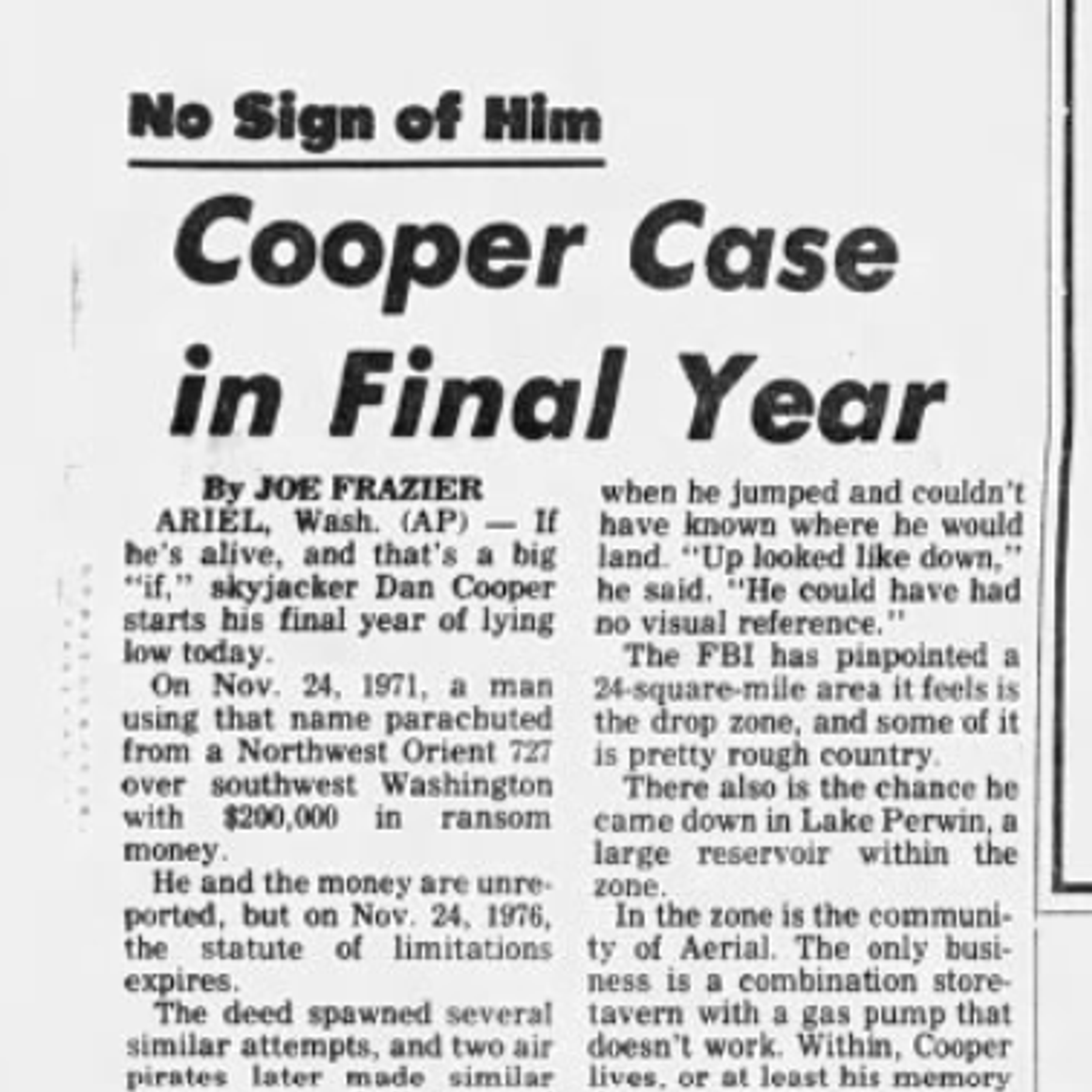 This day in history: Skyjacker D.B. Cooper remains at large after