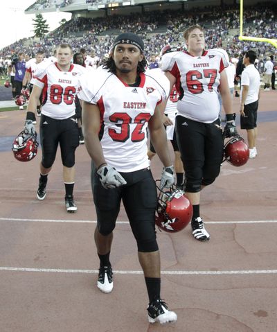EWU has called upon Patrick Mealey (86) to play as an undersized center. (Associated Press)